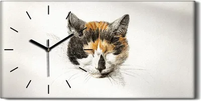 Produktbild von Küchenuhr Bürouhr Leinwand Uhr Geräuschlos 60x30 Zeichnung Tier Katze Kunst - schwarze Hände