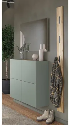 Produktbild von Garderoben-Set mit Spiegel & Garderobenpaneel in grün und Eiche, 3-teilig - BAIANO-01