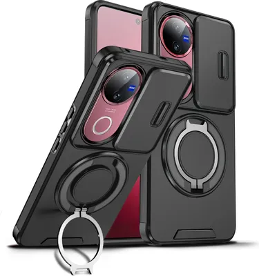 Obrázek produktu pro Dvouvrstvé pouzdro pro vivo V50, posuvným krytem fotoaparátu a magnetickým kroužkovým stojánkem Černý