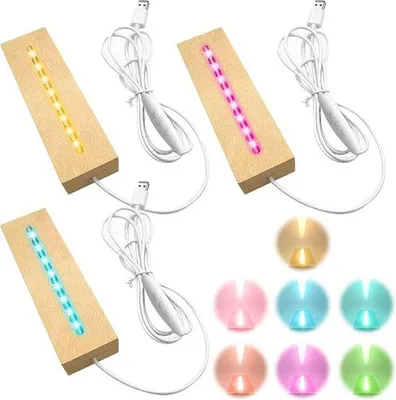 Obrázok produktu pre Drevený podstavec s LED osvetlením pre krištáľové umelecké predmety – 3-hodinový podsvietený podstavec s USB.