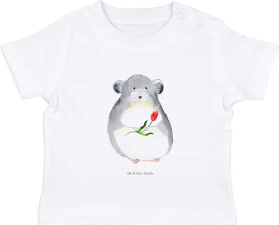 Produktbild von Mr. & Mrs. Panda  T-Shirt Chinchilla Blume 0. - 6. Monat - Weiß - Geschenk, Chaos, Büro, Lustige Sprüche, Babyshirt, Kleinkind, Kummer, Baby Shirt, Liebeskummer