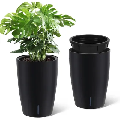 Produktbild von Blumentöpfe - Selbstbewässernde Pflanzkübel 40,6 cm (Ø) - 2er-Set - Innen/Außen - Integrierte Drainage - PP-Kunststoff - Schwarz