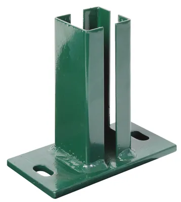 Produktbild von Alberts Pfostenträger für Eckpfosten für Doppelstabmatten, zum Aufschrauben, Platte 150 x 80 mm, für Pfosten 60 x 40 mm, grün
