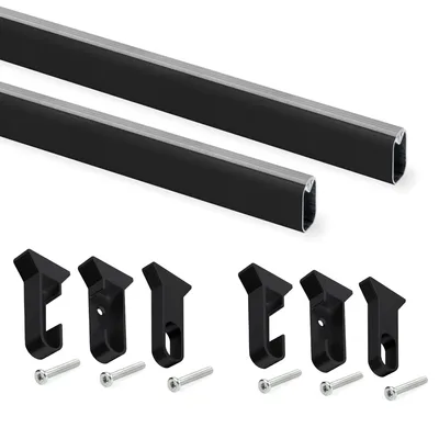 Produktbild von Emuca Satz von 2 Silk 1,15m Schrankschienen mit Halterungen, Aluminium und Kunststoff, Schwarz lackiert