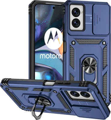 Produktbild von Hülle für Motorola Moto G Power (2024) mit Schiebe Kamera Schutz und Ringhalter Ständer Hybrid Schutzhülle Blau