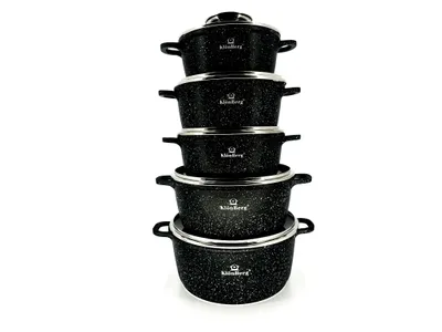 Produktbild von 10 tlg Topfset Wunderschöne Töpfe mit Steinbeschichtung in 5 verschiedenen Größen, perfekte Geschenkidee, 1.3L / 2.4L / 3.1L / 4.3L / 5.2L