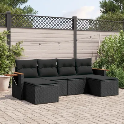 Produktbild von Design 6-tlg. Garten-Sofagarnitur mit Kissen Schwarz Poly Rattan, Gartenmöbel-Sets 2024 Neu