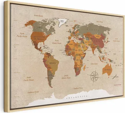 Produktbild von Italienischer Leinwand Leinwandbild - World Map: Beige Chic 60x40 cm Karten k-C-0048-b-d