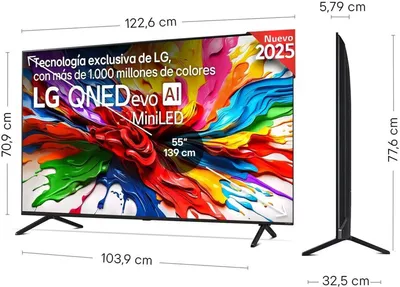 Obrázok produktu pre LG QNED evo AI 55QNED92A6A, 139,7 cm (55"), 3840 x 2160 px, QNED evo, Smart TV, Wi-Fi, Čierna