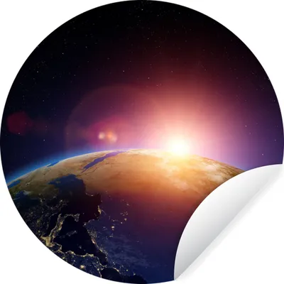 Produktbild von MuchoWow® Runde Wandtattoo - Wandsticker Tapete Aufkleber Erde - Sonne - Sterne Ø 100 cm Selbstklebend und Repositionierbar - Wandaufkleber - Kreis - Tapetenkreis - Wandbild rund - Schlafzimmerdekoration - Wanddeko - runde Tapete - Kunst für zu Hause