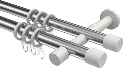 Produktbild von Interdeco Gardinenstange / Vorhangstange Chrom / Weiß, Typ Prestige Santo (Kappe), 20 mm Ø 2-läufig, 120 cm
