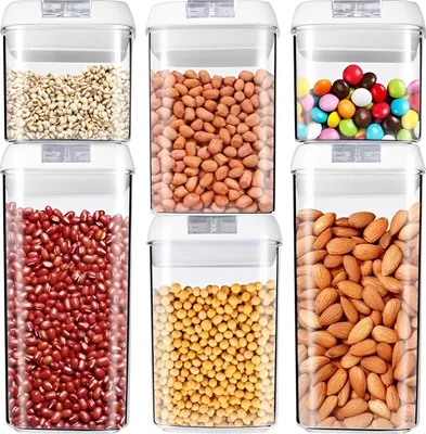 Produktbild von Set mit 6 BPA-freien, luftdichten Vorratsbehältern für trockene Lebensmittel mit verschließbarem Deckel