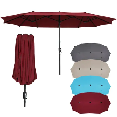 Produktbild von Puluomis Sonnenschirm 400 x 200 x238cm UPF 50+ mit Kurbel ohne Ständer Balkonschirm Strandschirm Marktschirm Gartenschirm Rot