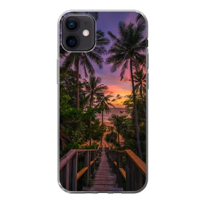 Produktbild von MuchoWow® Handyhülle Schutzhülle Hülle für iPhone 12 mini Sonnenuntergang - Palmen - Strand Silikon Softcase Handy Hülle - Bild