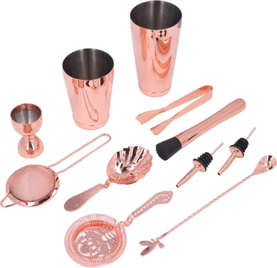 Zdjęcie produktu dla zestaw shakerów do koktajli 11PCS Zestaw mikserów do drinków ze stali nierdzewnej Narzędzie do miksowania koktajli w gospodarstwie domowym Różowe złoto