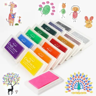 Obrázok produktu pre Sada atramentových podušiek 15 farieb, poduška na odtlačky prstov, 7,5 x 5,5 cm, netoxická, umývateľná