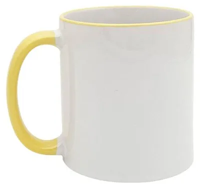 Produktbild von Plottermarie Sublimationsrohlinge Sublimations-Tassen für personalisierte Geschenkideen – Sublimationsrohlinge, Fotogeschenke, Personalisierung & DIY Keramiktasse mit farbigem Rand und Henkel, 11oz Yellow 2er Set