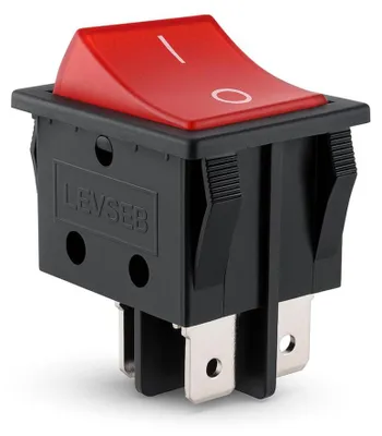 Produktbild von Wippenschalter, 2 polig (4pin) 16A 250VAC 30x22mm Rote Wippe beleuchtet