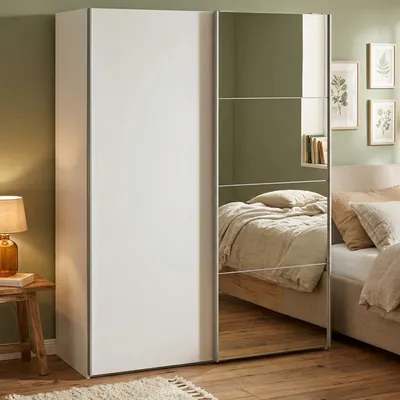 Image de Seraphine - Armoire 2 Portes, 150x200h cm Blanc Brillant, Porte-manteaux