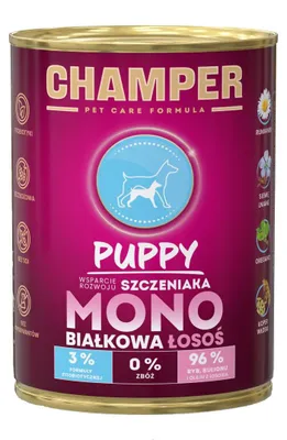 Obrázek produktu pro Champer Puppy Monoprotein 400g Mokré krmivo pro štěňata s lososem, podpora vývoje