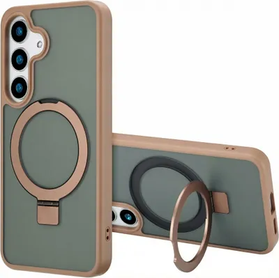 Image de Accezz Ring Stand Backcover avec MagSafe pour le Samsung Galaxy S25 Plus - Marron