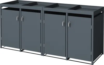 Produktbild von ML-Design 4-košový box na odpadky so strieškou na sadenie pre 4 odpadkové koše, 240L 264x80x124cm antracitová farba, oceľ, odolný voči poveternostným vplyvom/uzamykateľný