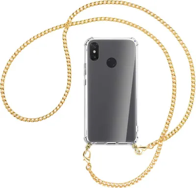 Produktbild von Handykette Backcover-Schutzhülle mit Band (Metall goldfarben) für Xiaomi Mi Max 3 - goldfarbene Kette