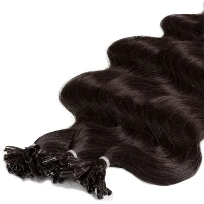 Image de hair2heart Premium Human Hair Extensions Wavy - 25 mèches 0,8g 40cm 4/0 brun moyen