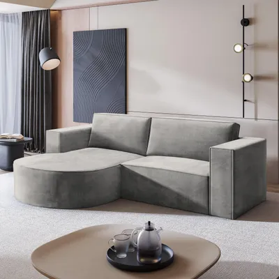 Produktbild von Masseno Ecksofa SORELA M L-S mit Schlaffunktion L-Form, Sofa mit Bettkasten, Wohnzimmersofa, Couch, Soffa, Bettsofa, Couchgarnitur- Hellgrau, MONOLITH 84