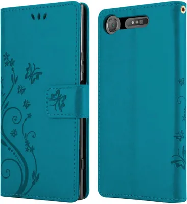 Produktbild von Cadorabo Hülle für Sony Xperia XZ1 Schutz Hülle in Blau Schutzhülle Handy Hülle Etui Case Blumen Flower