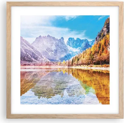 Produktbild von Gerahmtes Poster - Rahmen in heller Eiche - Herbst Landschaft Berge - 40x40 cm - Wand Bild - Wanddeko - Wandbilder - Kunstposter - Wandposter - Bilderrahmen - Bilder - Kunstdruck - P2NAC40x40-4624
