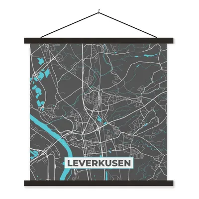 Produktbild von MuchoWow® Textilposter Blau - Deutschland - Karte - Stadtplan - Leverkusen 90x90 cm mit schwarzem Rahmen - Magnetisches