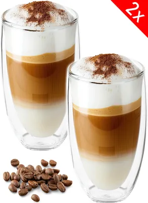 Produktbild von 2x Latte Macchiato Gläser doppelwandig 450ml Cappuccino Tassen - aus Borosilikatglas - Spülmaschinenfeste Teegläser Kaffeetassen Set - Thermogläser