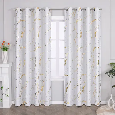 Produktbild von Joyswahl Verdunklungsvorhang Blickdicht Gardinen mit Ösen Thermovorhang Kälteschutz mit Gold Glanzdruck Wohnzimmer Weiß HxB 225x140 cm