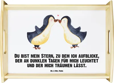 Produktbild von Mr. & Mrs. Panda Dekotablett Pinguin Liebe - Weiß - Geschenk, Vertraut, Hocheitstag, Tablett, holz serviertablett, Deko, Kaffee, Liebesspruch, Holztablett, Pärchen