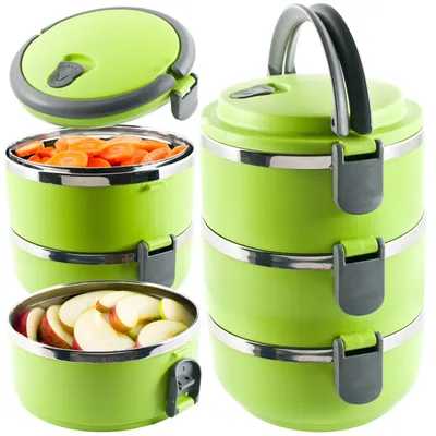Isolierte Lunchbox aus Edelstahl, 3 Lagen, 2,1 l, grün