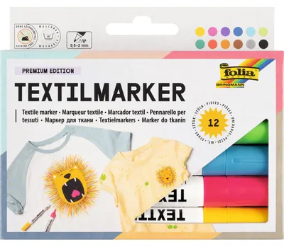 Textilmalstifte, 12 Stück, sortierte Farben, wasserfest
