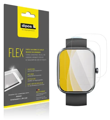 Image de 2x Film de protection d'écran pour Matast Smartwatch 1.96 Zoll, recouvre 100% de l'écran, dipos Flex