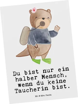 Produktbild von Mr. & Mrs. Panda Postkarte Taucherin Herz - Weiß - Geschenk, Postkarten, Fotokarte, Ansichtskarte, Ansichtskarten, Grußkarte