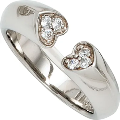 Produktbild von JOBO Damen Ring Herzen 925 Sterling Silber rhodiniert 6 Zirkonia Silberring Größe 50