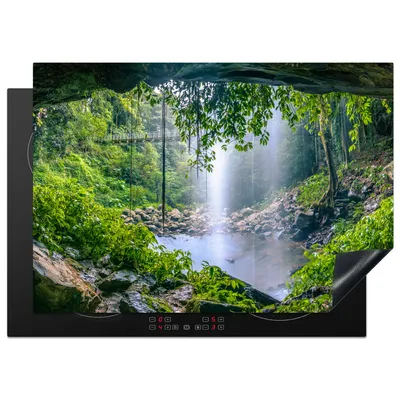Produktbild von KitchenYeah© Herdabdeckplatte Dschungel - Regenwald - Wasser - Wasserfall - Pflanzen , 75x52cm, Küche Deko, Glaskeramikkochfeld Herdabdeckung, Abdeckplatte fùr Kochfeld
