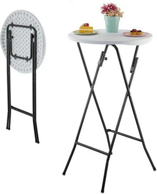 Productafbeelding van Famanu Opklapbare statafel 105 cm - Kunststof en staal - Ronde bistrotafel voor horeca - Wit/zwart