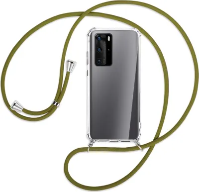 Produktbild von Handykette Backcover-Schutzhülle mit Band (Metall silberfarben) für Huawei P40 - khaki