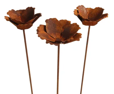 Produktbild von 3er Set Rost Gartenstecker Mohn offen Metall Gartendeko Blume Blüte Rostdeko
