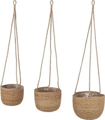 Produktbild von Blumenampeln aus Seegras im 3er Set - rund in 3 Größen