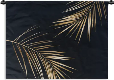 Produktbild von MuchoWow® Wandteppich Wandbehang Blätter - Pflanzen - Gold - Schwarz - Luxus 150x112.50 cm Tapisserie Dekoration Wandtuch - Wanddecke - Wandteppiche