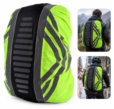 Produktbild von Rucksack-Regenhülle wasserdicht 30–40 L, Regenschutz mit reflektierenden Streifen, verstellbaren Befestigungshaken und Tasche, für Fahrrad, Wandern und Camping