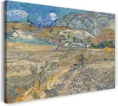 Produktbild von Leinwandbild (120x80cm): Vincent van Gogh - Weizenfeld mit Bauer (1889), echter Holz-Keilrahmen inkl. Aufhänger, handgefertigt in Deutschland