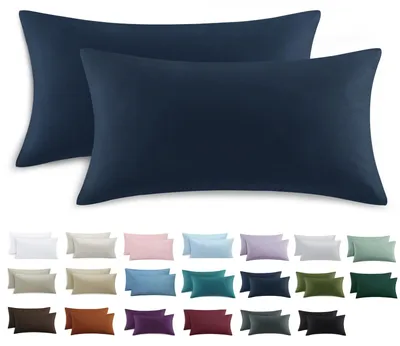 Produktbild von Kissenbezug 40 x 80 cm, 2er-Set – Dunkelblauer Mikrofaser-Kissenbezug mit Reißverschluss, weich, 40 x 80 cm