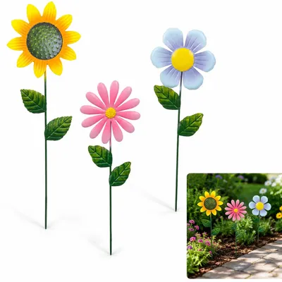 Produktbild von Gartenstecker Sonnenblume 3er Set, Metall Garten Deko für Außenbereich, dekorative Blumenstecker für Garten, Rasen & Terrasse, Frühlingsdeko